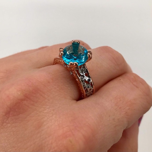 Mixed Metal Solitaire Ring with Blue Stone - Picture 1 of 11